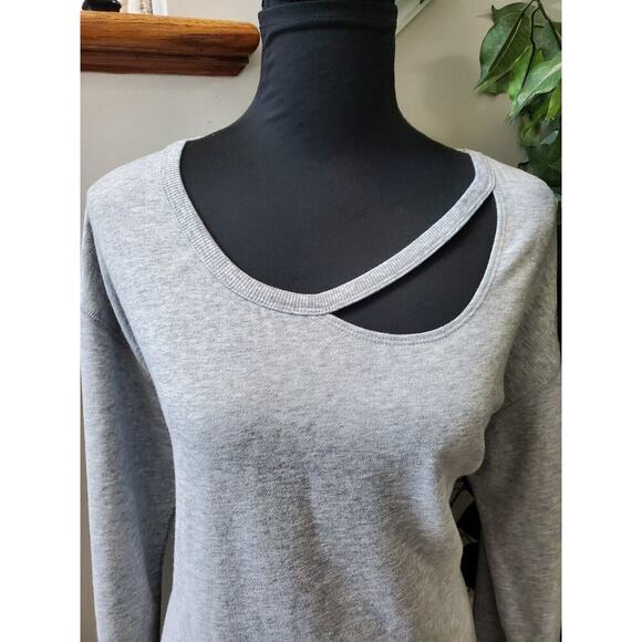 Xersion Women Solid Gray Polyester Cold Shoulder Sleeve Knee Length Dress Size L - Picture 5 of 11